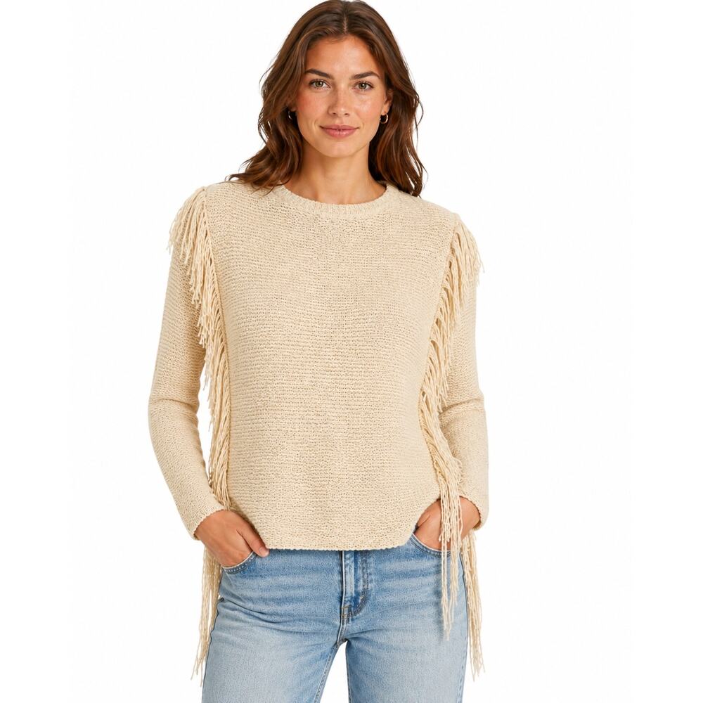 Lauren Ralph Lauren Cream Fringe Oversized Knit Sweater Petite XS